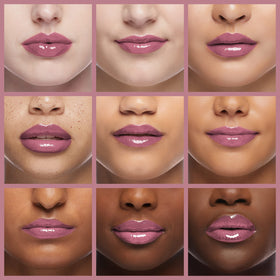MAC model wearing Plum Dandy on lips showing wearable look benefit: flattering on skin
