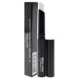 MAC Prep + Prime Lip next to a lipstick for scale showing travel-friendly compact size