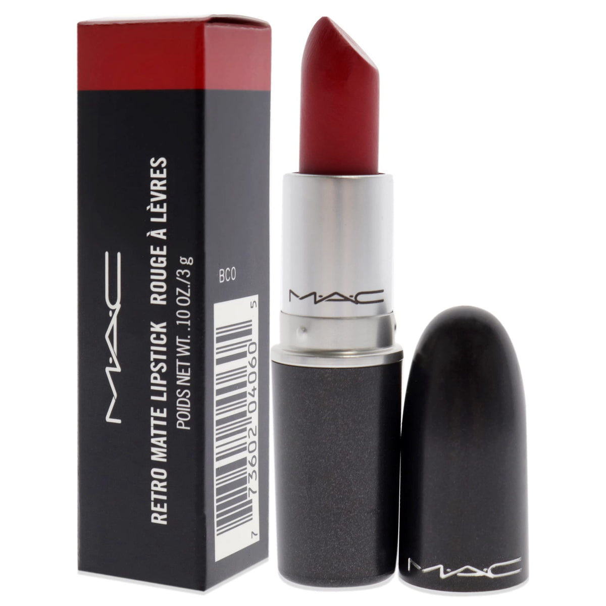 MAC on-model lips wearing Ruby Woo showing bold effect benefit: striking, camera-ready color