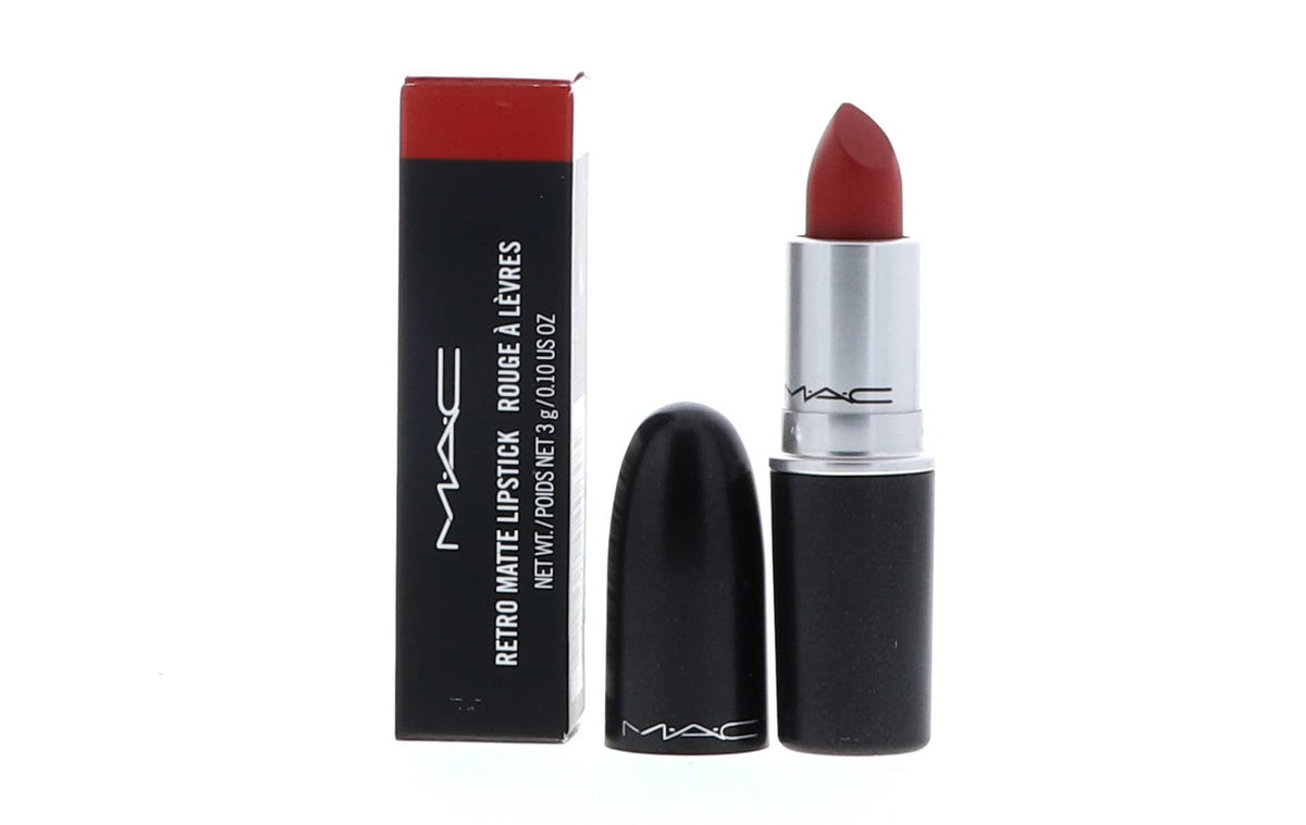 MAC Ruby Woo front packaging showing bold red shade and brand