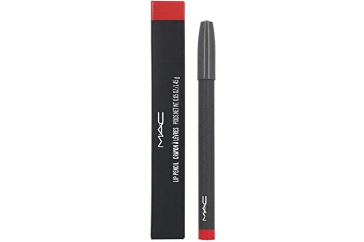MAC Ruby Woo lip pencil front view showing packaging and shade for precise lining