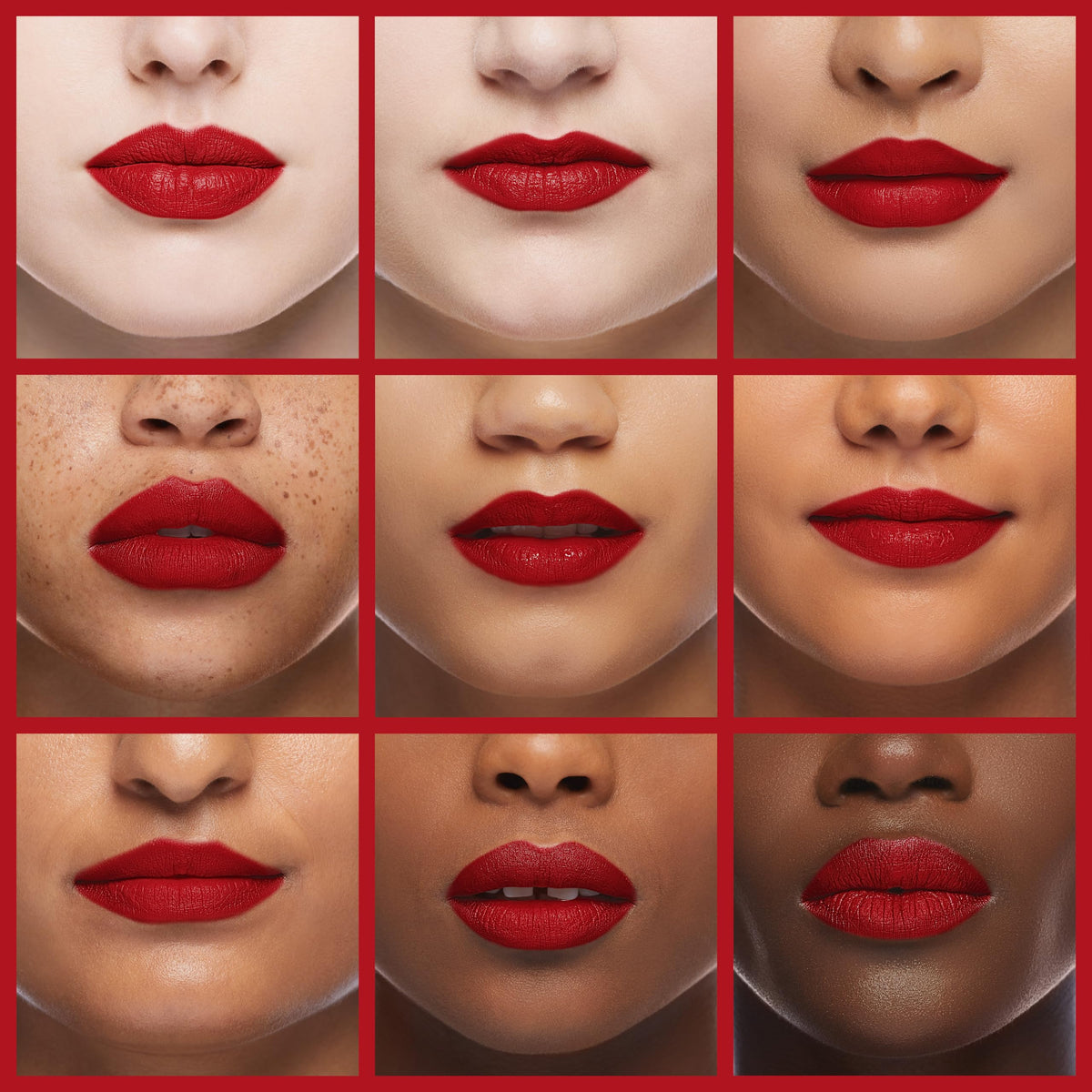 MAC Ruby Woo worn on model showcasing classic matte finish benefit