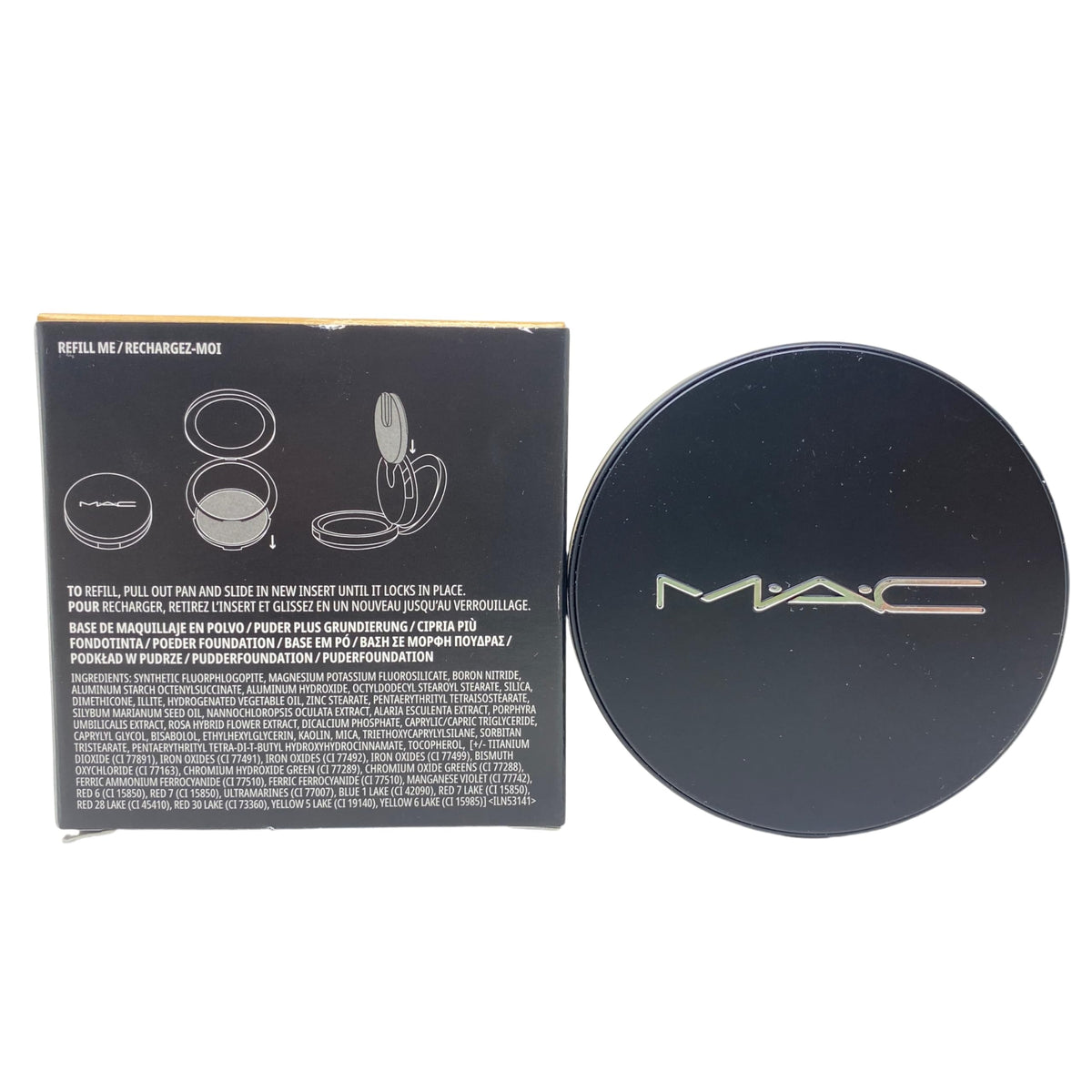 M·A·C compact in hand to show size and portability for on-the-go oil control