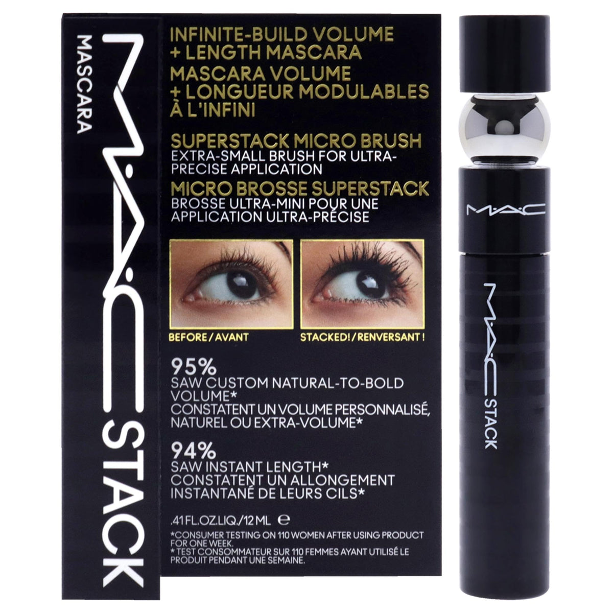 MAC Superstack front view with wand open showing design and instant volume