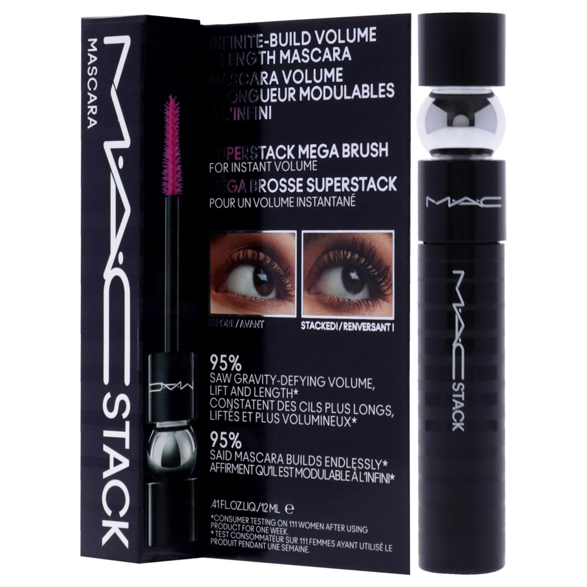 MAC Superstack in use on model showing quick application and lifted lashes