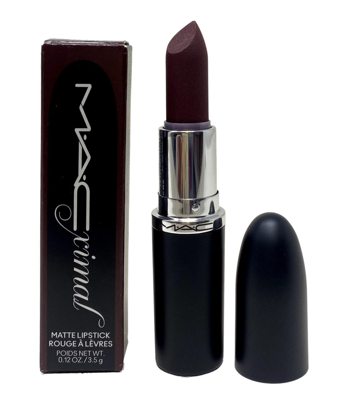 MAC Ximal Matte front packaging showing tube and shade, clear product ID and travel-ready benefit