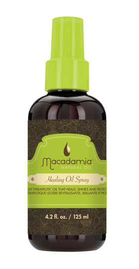 macadamia natural oil front packaging showing bottle and label, brand shine benefit