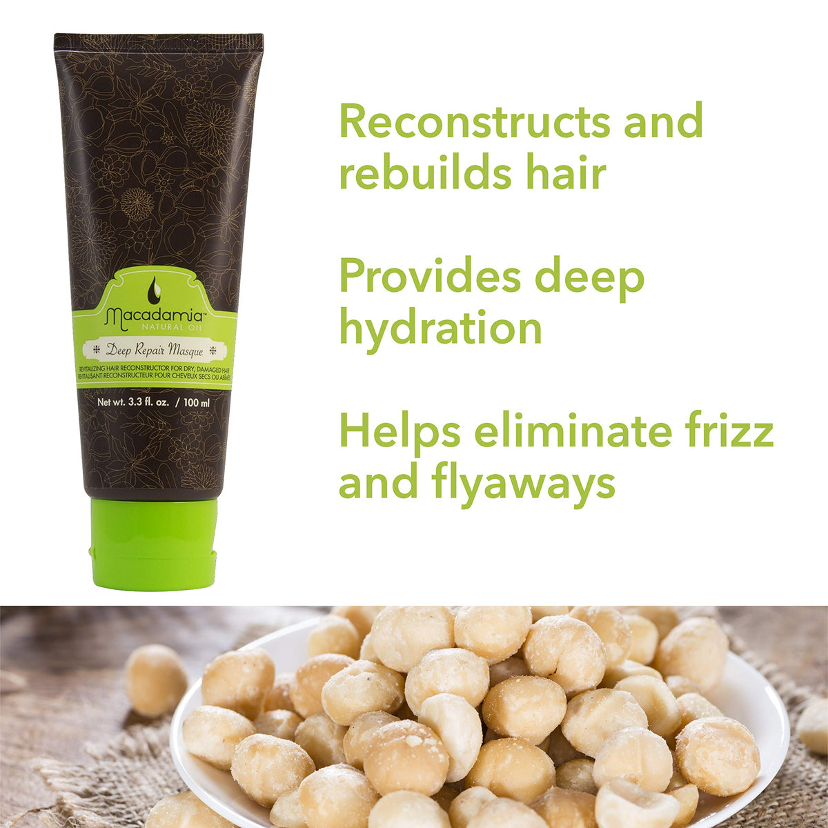 Macadamia Natural Oil 3.3 fl oz jar next to common objects showing compact size