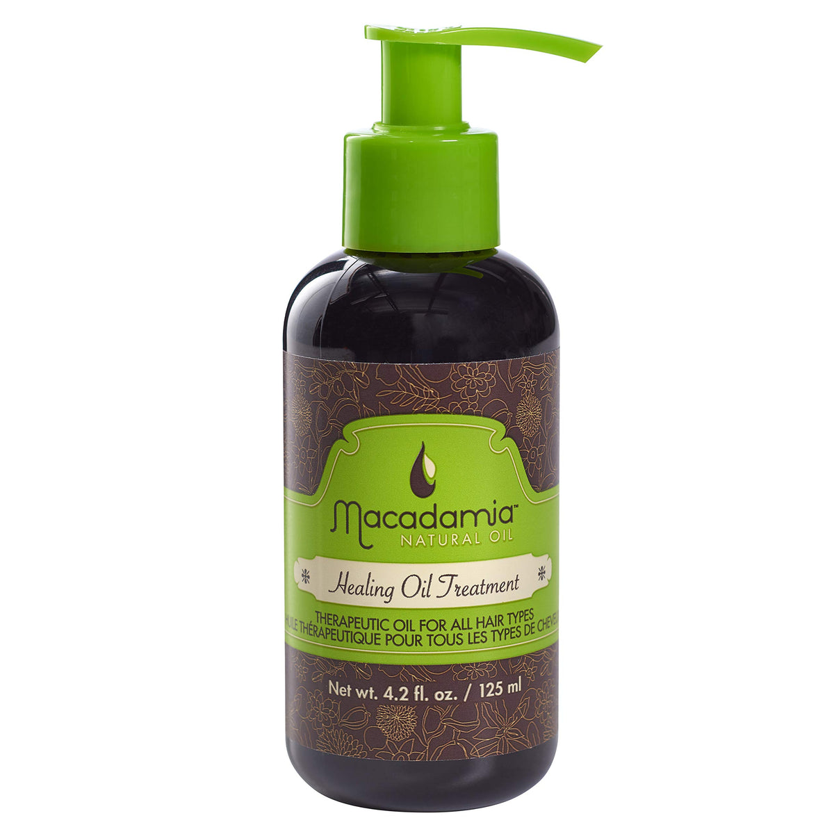 Macadamia Natural Oil front bottle showing packaging and benefit of shine