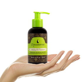 Macadamia Natural Oil label and ingredient listing showing macadamia and argan oil benefit