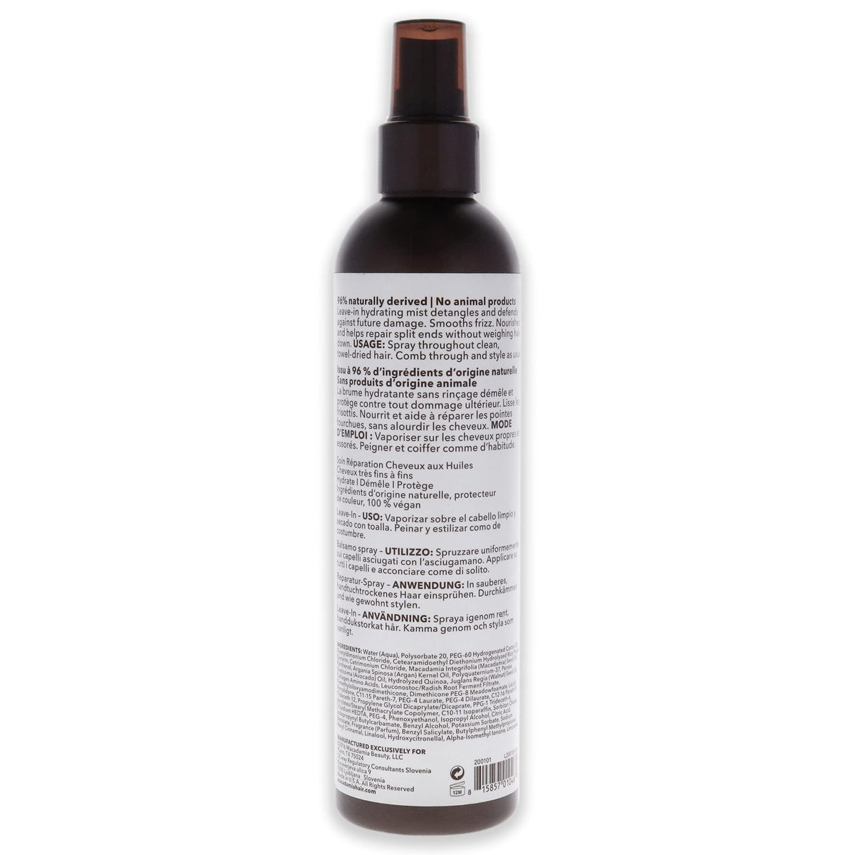 Macadamia Professional mist application on mid-lengths, demonstrates detangling benefit