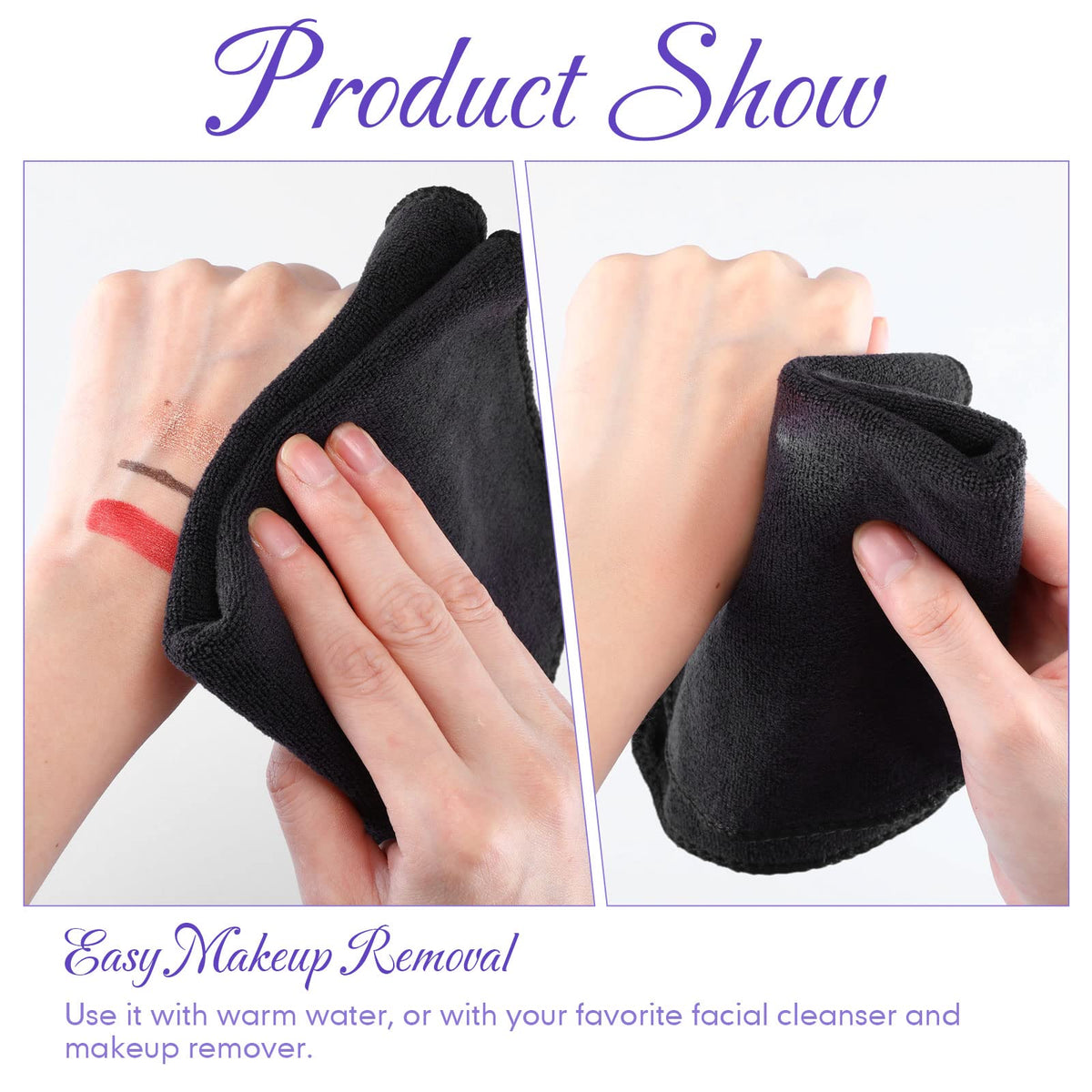 Macarrie towel beside hand showing 12x12 inch size and convenient portability