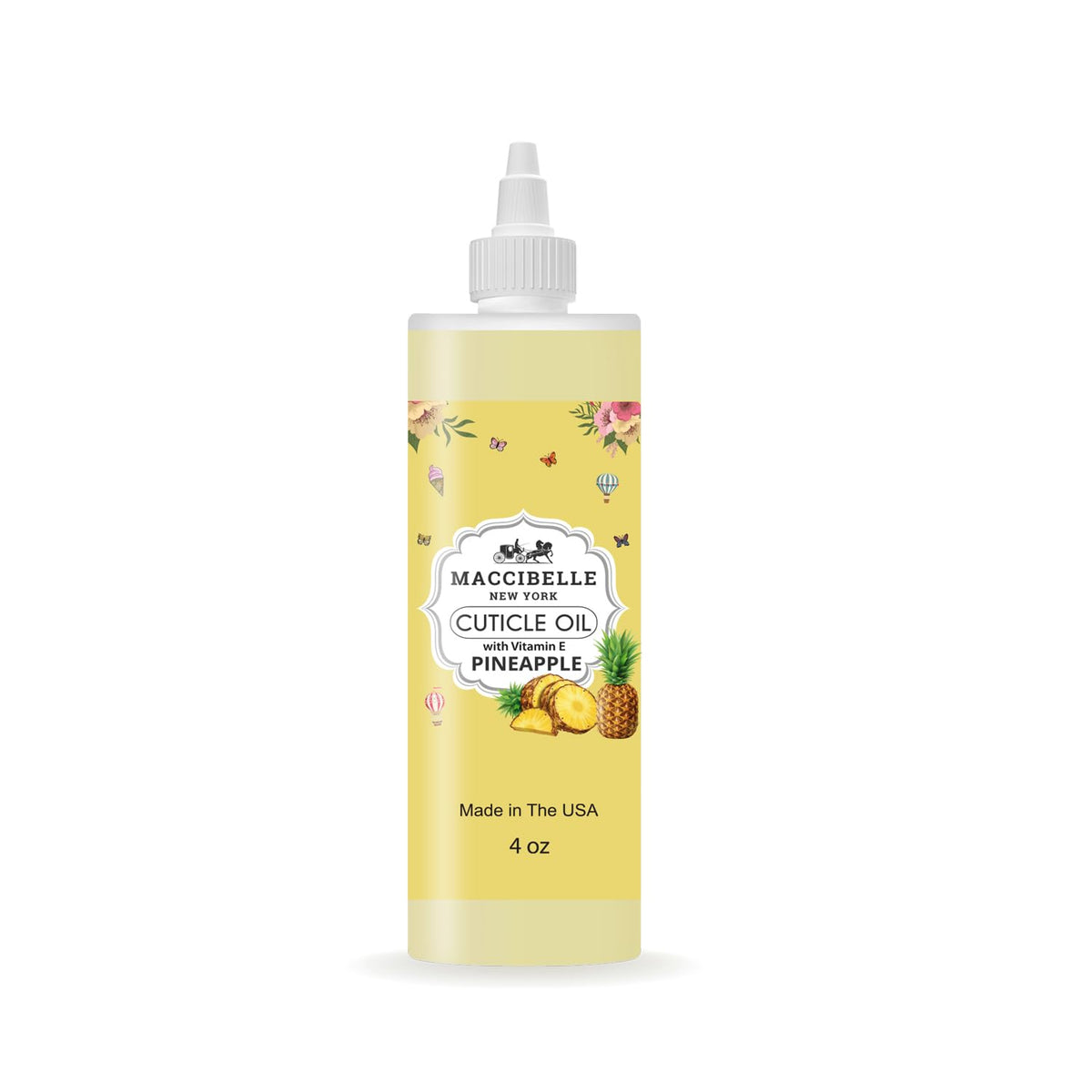 Maccibelle front bottle view showing pineapple cuticle oil and refill size benefit