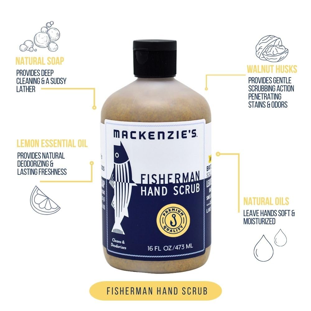 MacKenzie's pump dispensing paste into wet hand for powerful grease removal