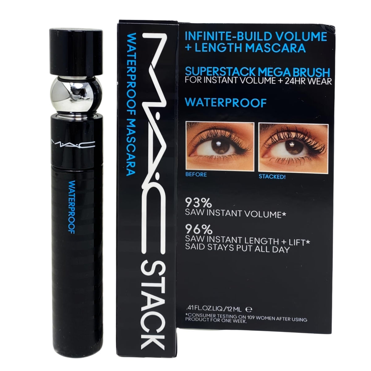 M·A·C M·A·CStack mascara front tube showing black stack shade and compact size