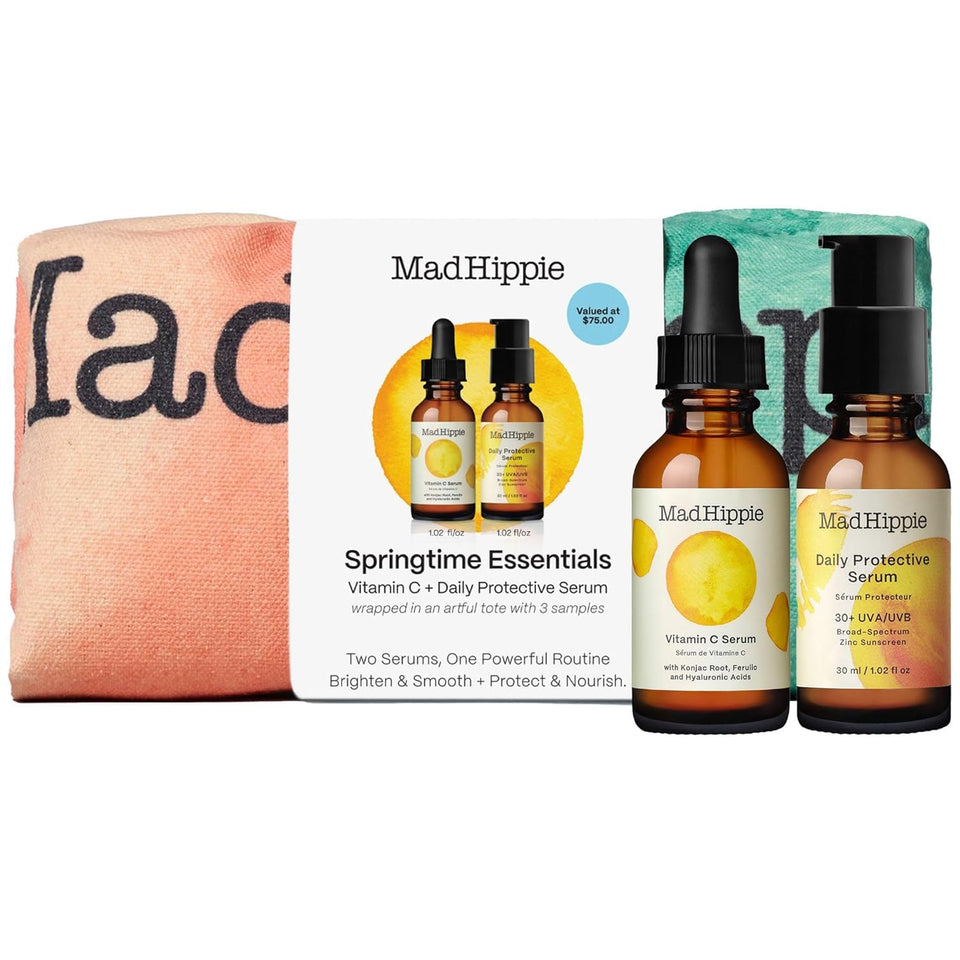 Mad Hippie kit front view showing tote and serums, perfect travel set