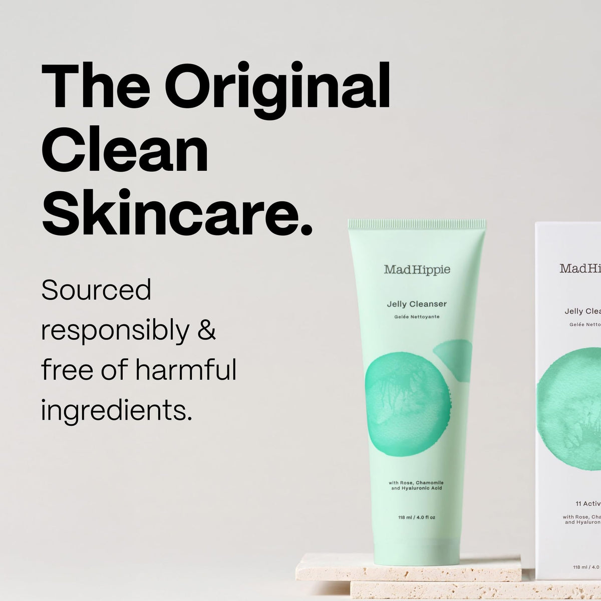 Mad Hippie ingredients label showing botanical extracts and humectants for transparency