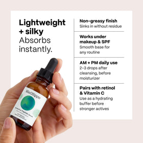 Mad Hippie applying serum to cheek, illustrates smooth absorption benefit