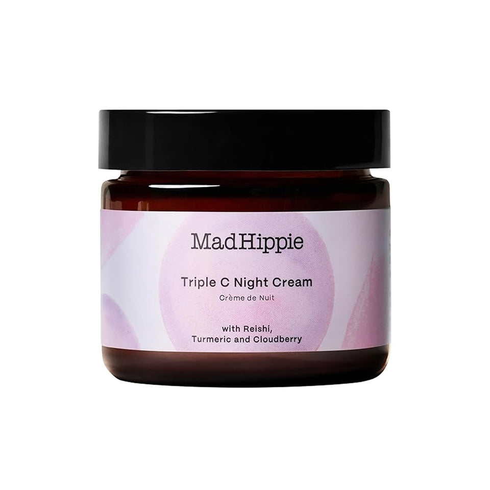 Mad Hippie jar front view showing packaging and brand, highlights gentle nightly hydration