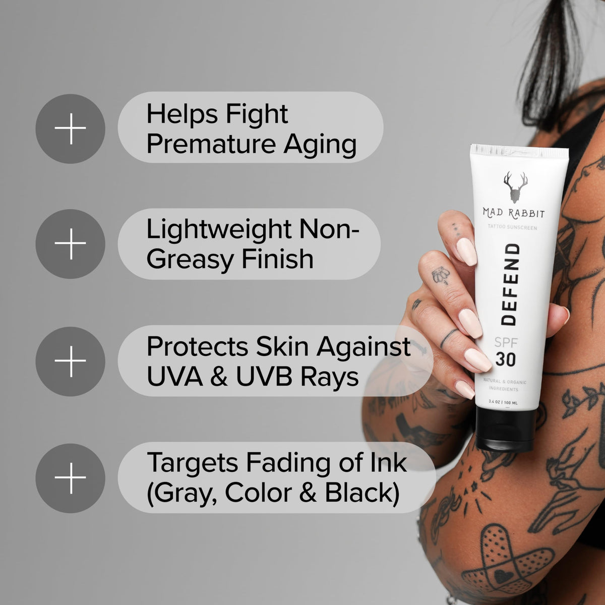 Mad Rabbit cap detail highlighting flip-top for mess-free application