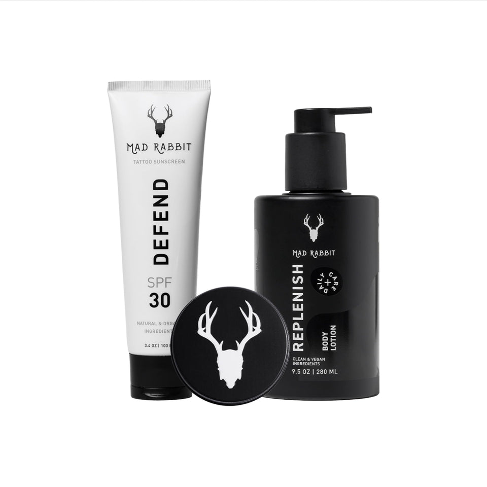 Mad Rabbit kit front packaging showing all three products and neat layout benefits
