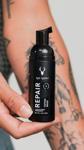 Mad Rabbit used in tattoo aftercare routine showing improved comfort