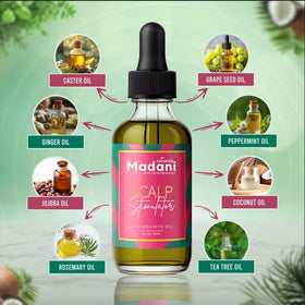 Madani Naturals applying to scalp during massage to improve scalp hydration benefit