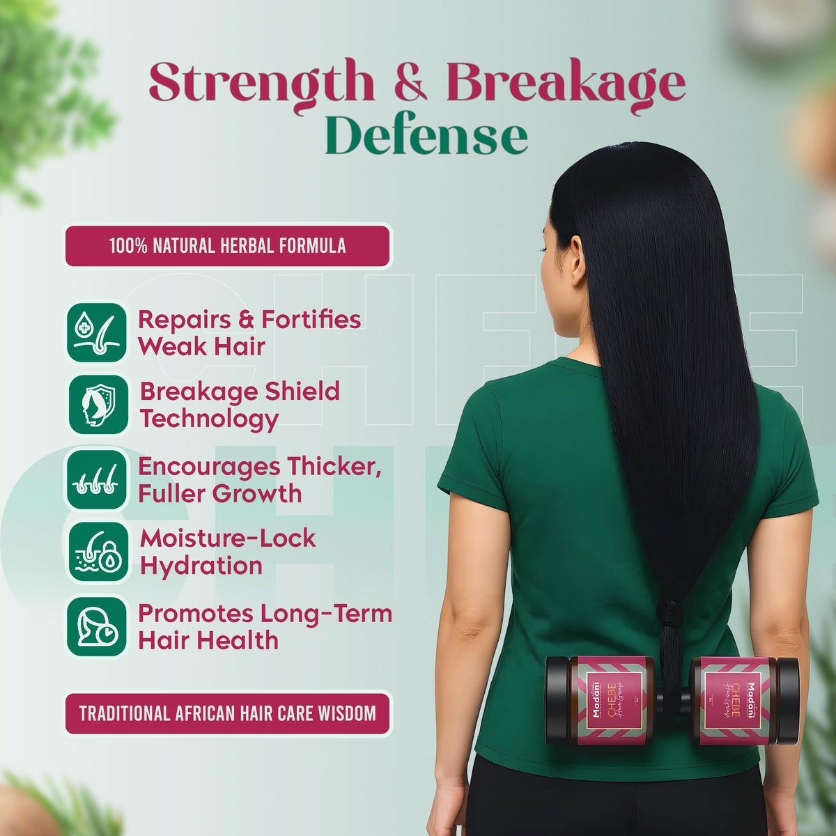 Madani Naturals before and after hair lengths showing reduced breakage and improved shine