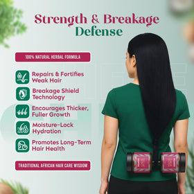 Madani Naturals before and after hair lengths showing reduced breakage and improved shine
