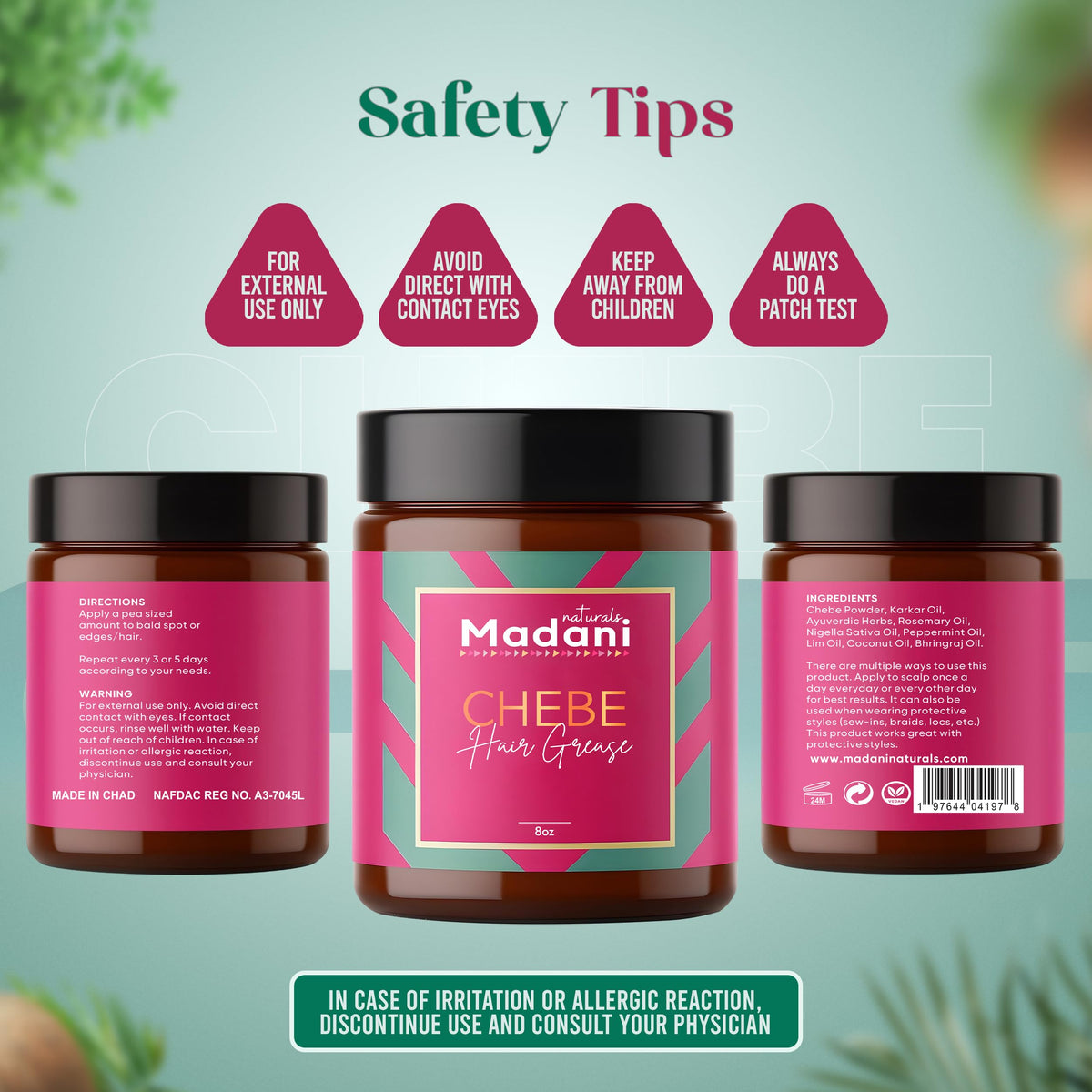 Madani Naturals on a bathroom shelf in a lifestyle setting promoting daily use