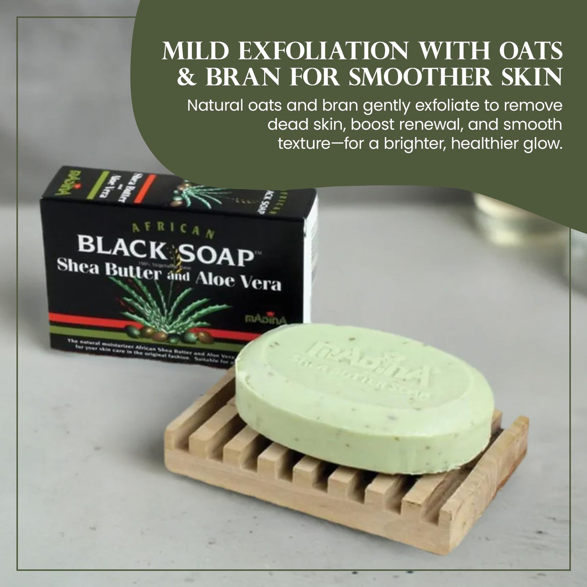 Madina label ingredients close-up showing shea butter and aloe list