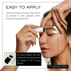 MADLUVV brow stamp in use creating natural-looking brows for instant fullness