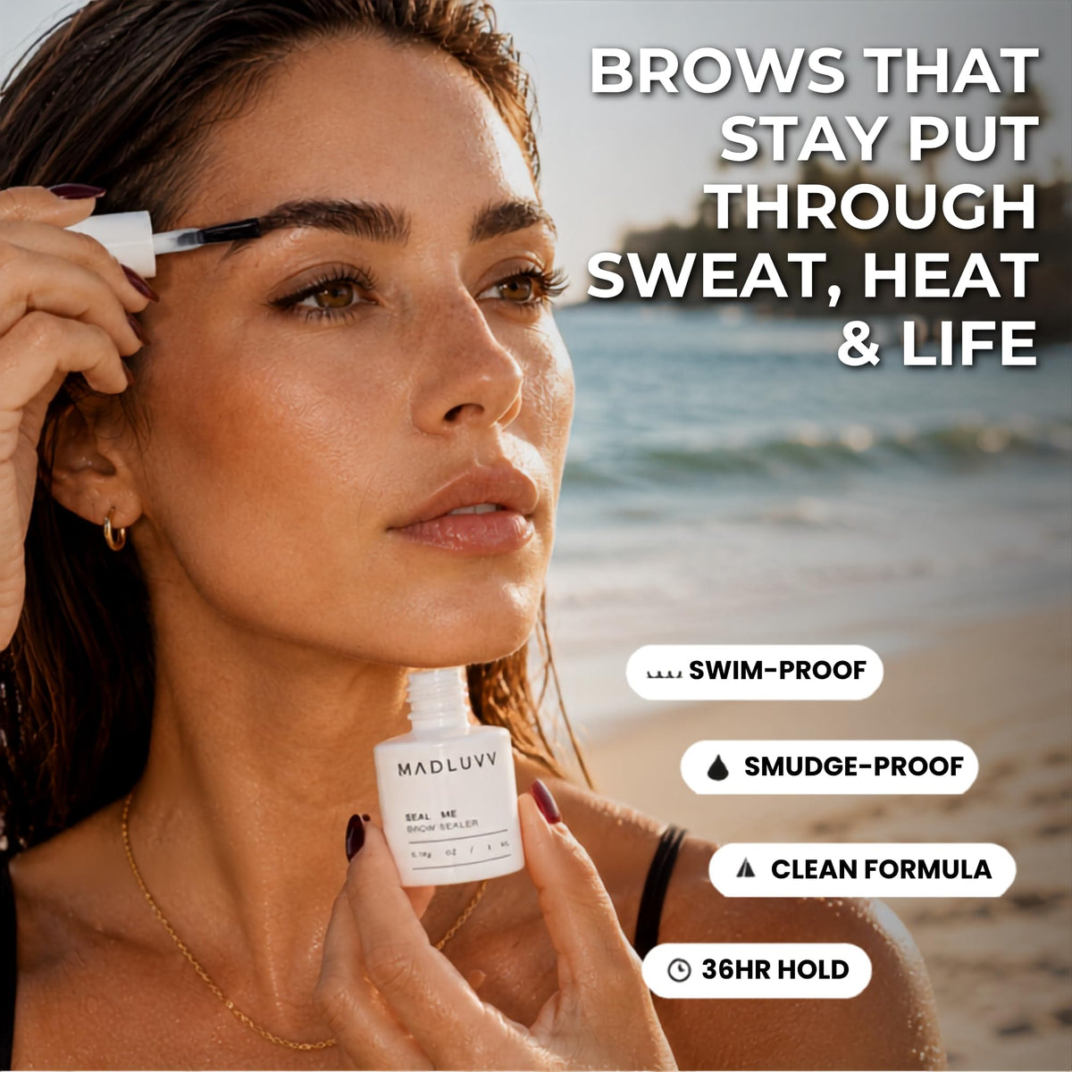 MADLUVV worn outdoors showing sweat-proof, long-lasting hold