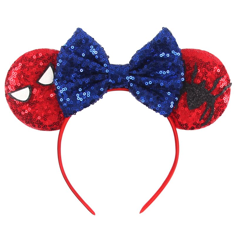 MADO front view red and blue spider mouse ears headband showing playful design and secure fit
