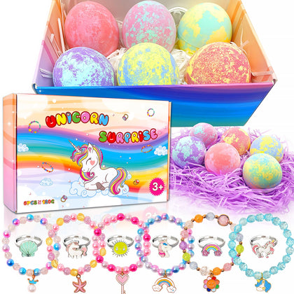 MADO front packaging showing colorful unicorn bath bomb set and gift-ready box