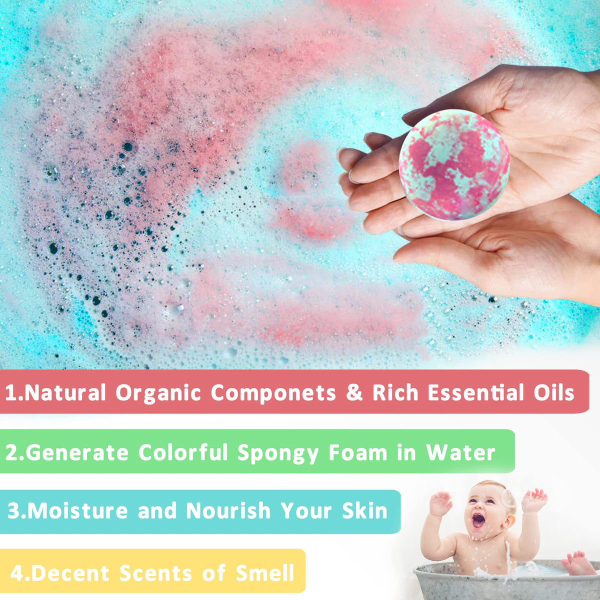 MADO bath bomb next to an adult hand to show child-sized scale