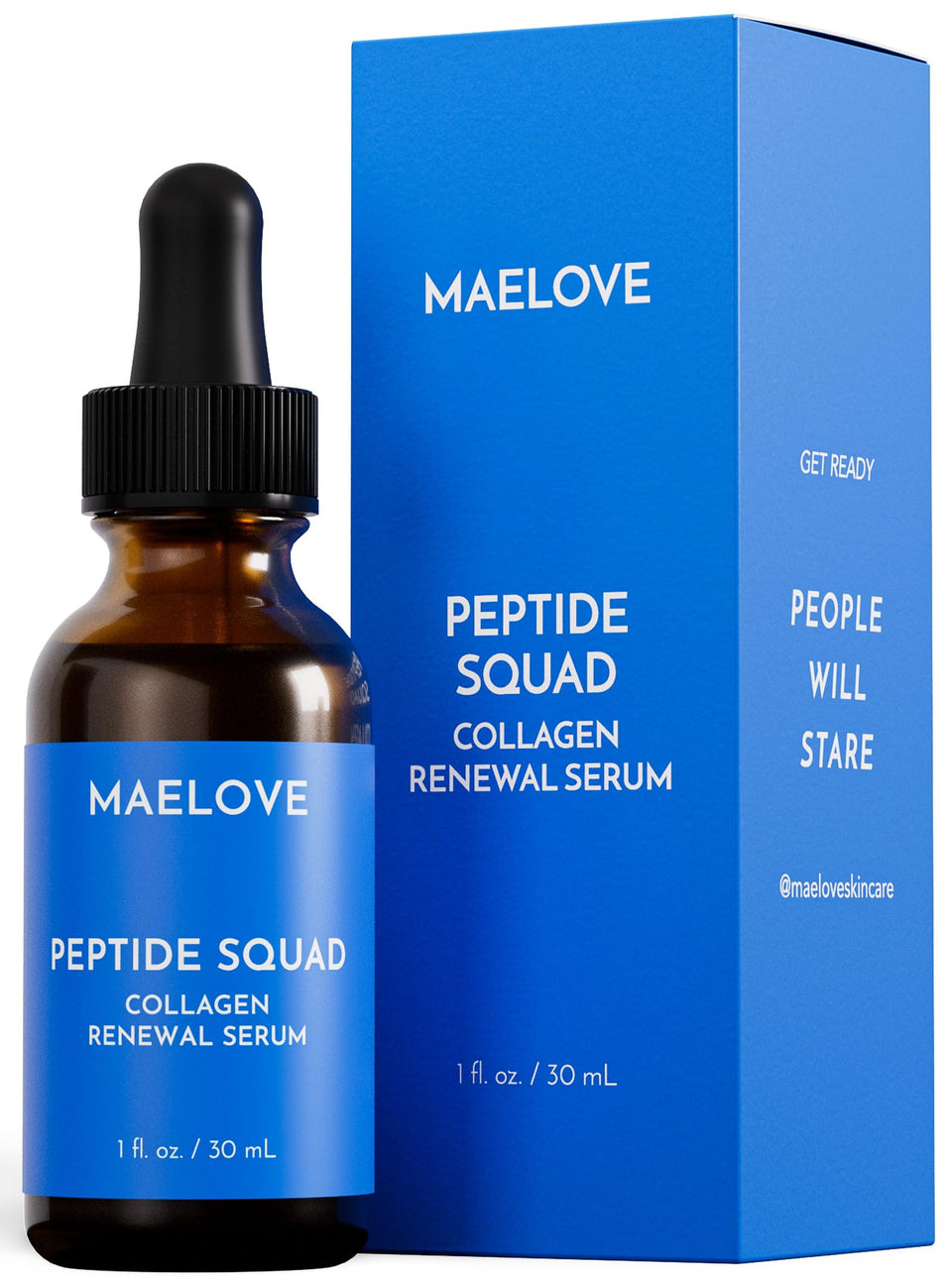 MAELOVE front bottle shot showing sleek serum design and brand benefit