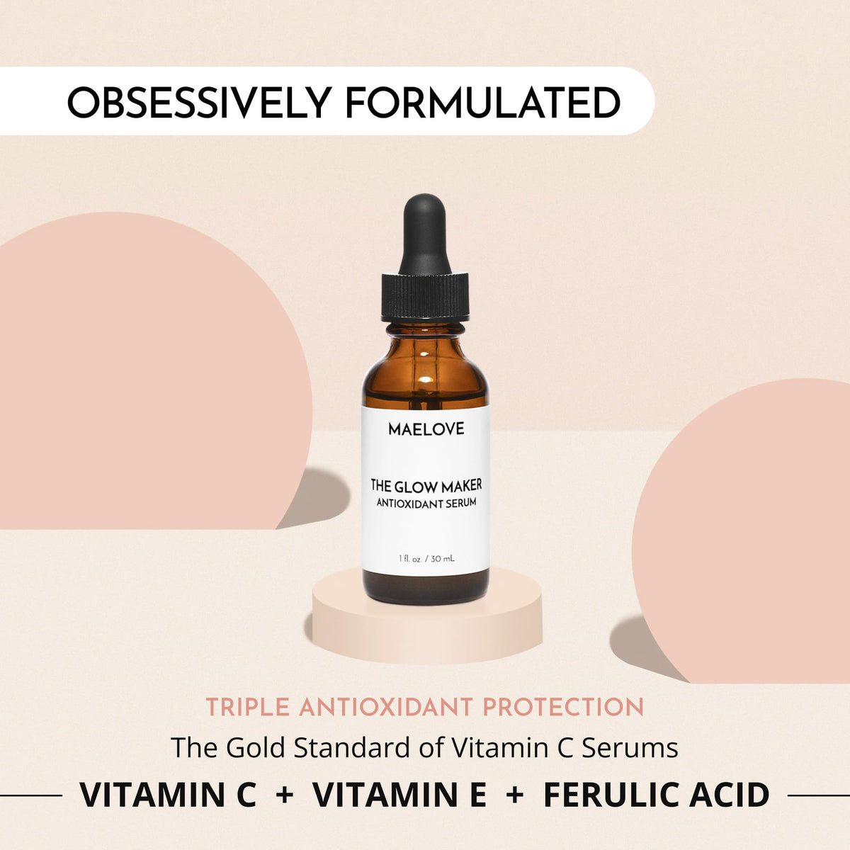 MAELOVE bottle pictured with SPF and moisturizer, demonstrates layering