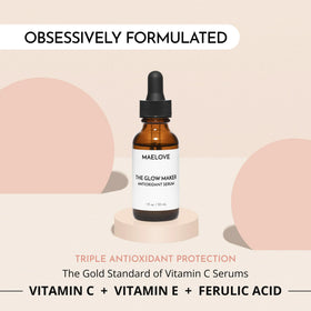 MAELOVE bottle pictured with SPF and moisturizer, demonstrates layering