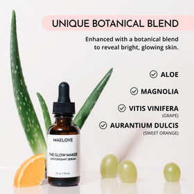 MAELOVE ingredient label close-up, emphasizes 15% L-ascorbic acid
