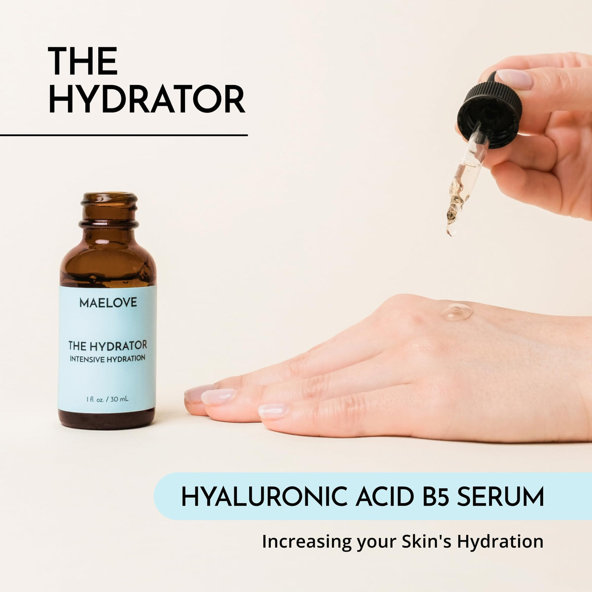 MAELOVE dropper dispensing serum highlighting precise application control