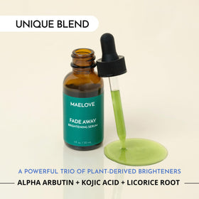MAELOVE label close-up highlighting ingredients for visible brightening