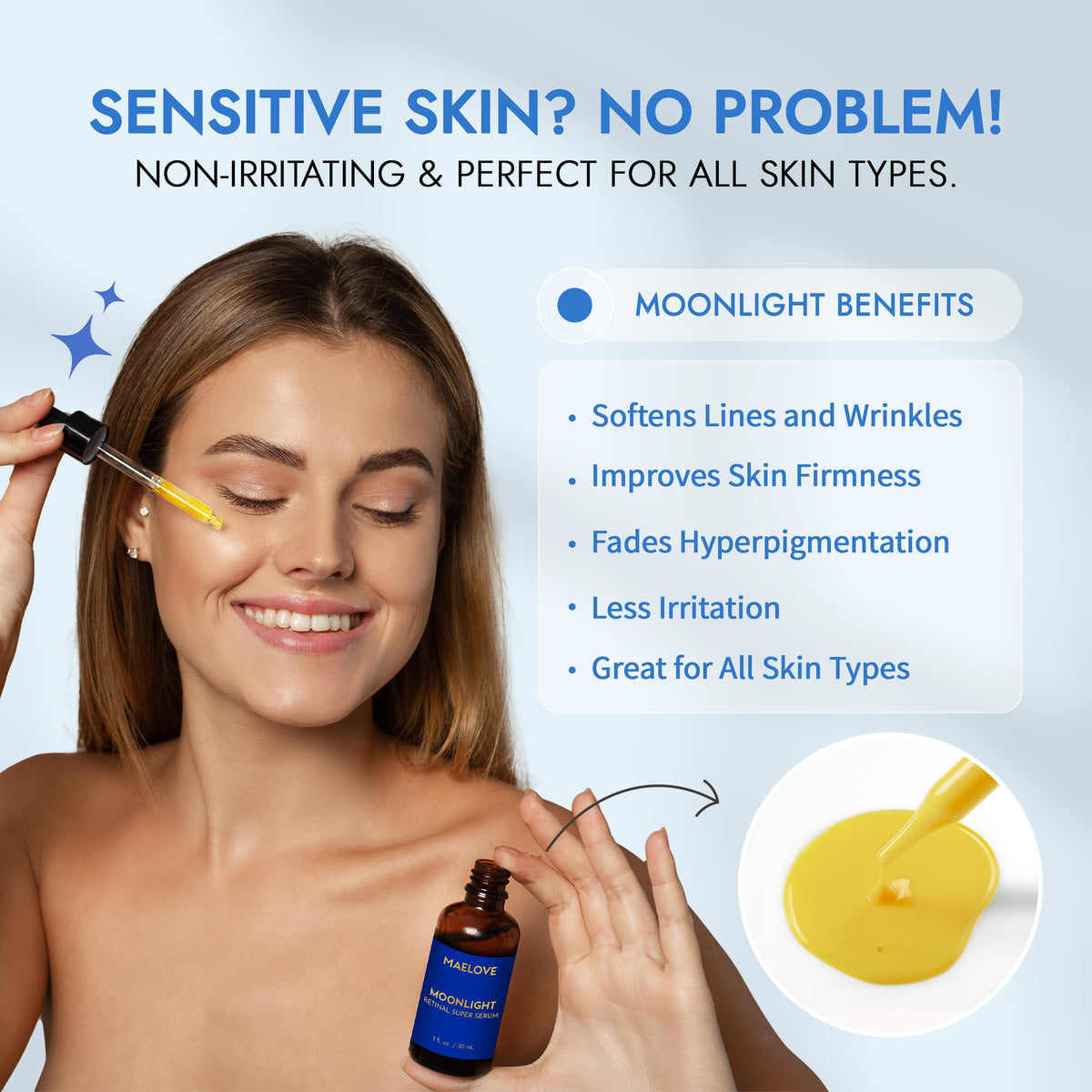 MAELOVE serum applied in evening routine demonstrating hydration benefit