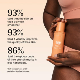 MAËLYS lifestyle postpartum mother using cream for firmer-feeling skin