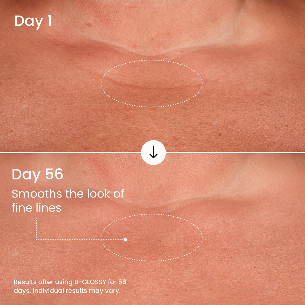 MAËLYS B-GLOSSY being smoothed onto an arm demonstrating visible smoothing benefit