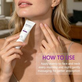 MAGEC lifestyle scene using cream in morning routine, supports daily firmness