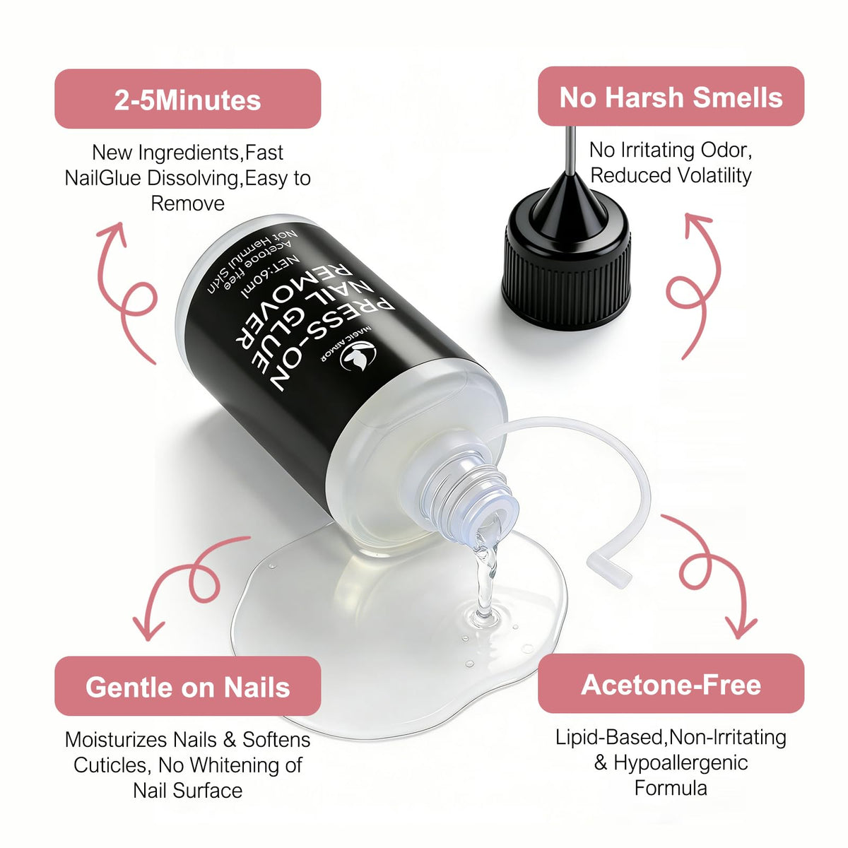 MAGIC ARMOR bottle with included cuticle pusher, for safe lifting
