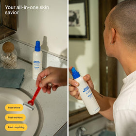 Magic Molecule bottle in hand for size scale and easy, portable skincare benefit