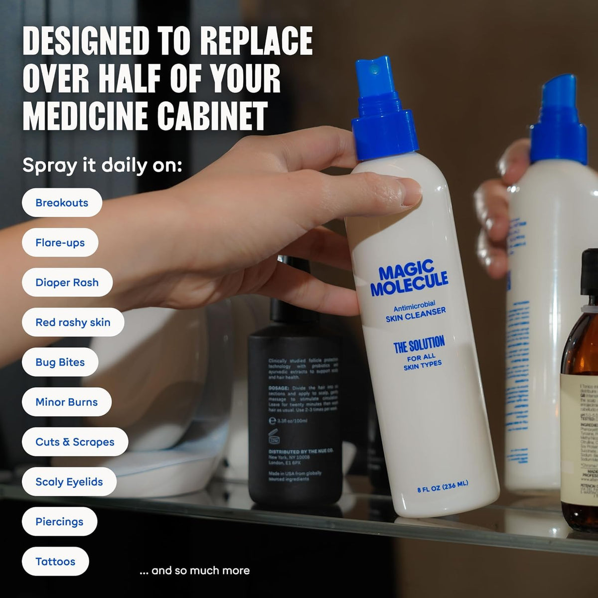 Magic Molecule spray in hand demonstrating easy, controlled application for on-the-go use