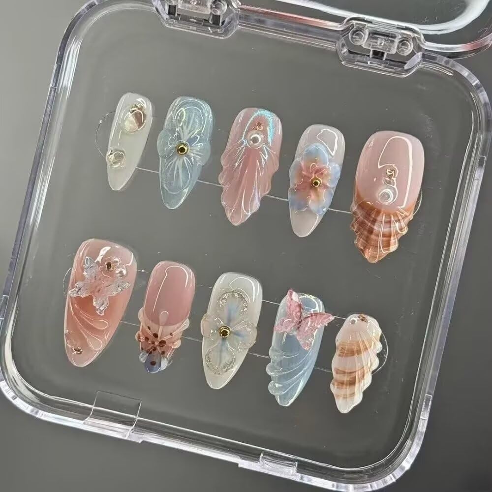 MAGLFELL front packaging showing almond press-on nails and included tools for quick salon look